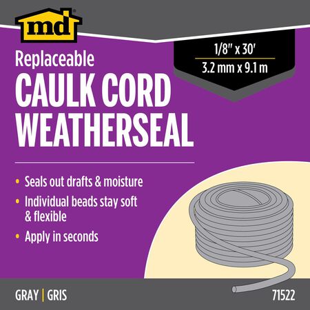 M-D Gray Synthetic Fiber Caulking Cord For Doors and Windows 30 ft. L X 1/8 in.