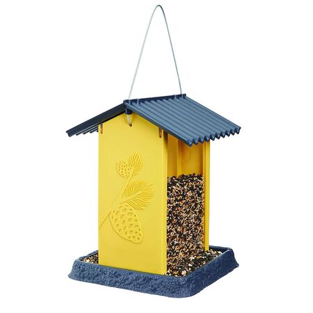 North States Village Wild Bird 4.25 lb Plastic Yellow Pinecone Hopper Bird Feeder 4 ports