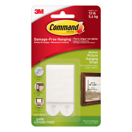 3M Command White Medium Picture Hanging Strips 12 lb 4 pk