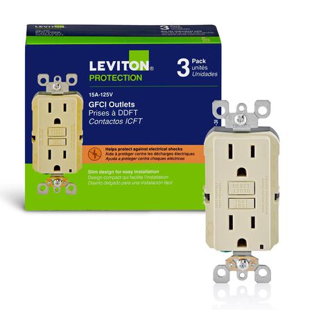 Leviton SmartlockPro 15 amps 125 V Duplex Ivory GFCI Outlet 5-15R 3 pk