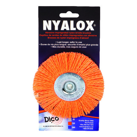 Dico NYALOX 4 in. Medium Crimped Mandrel Mounted Wheel Brush Nylon 2500 rpm 1 pc