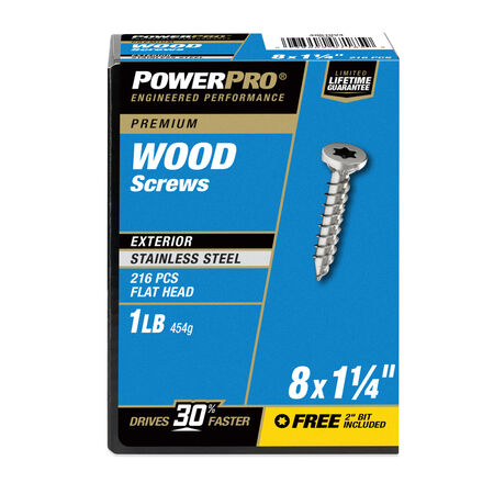 Power Pro Premium 305 Stainless Steel Wood Screws (#8 x 1-1/4 in.) - 216 pc