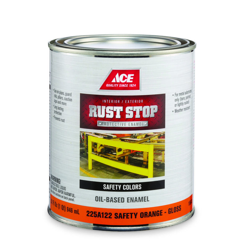 Ace Interior Exterior Rust Stop Oil Based Enamel Paint Safety Orange Gloss 1 Qt