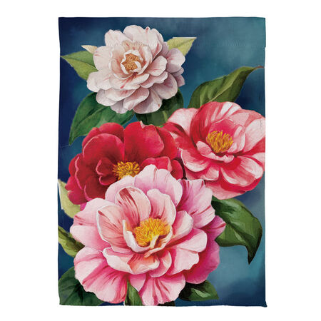 Evergreen Garden Flag Multicolor Camellias Suede