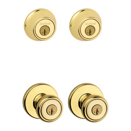 Kwikset Tylo Polished Brass Double Entry Door Kit 1-3/4 in.