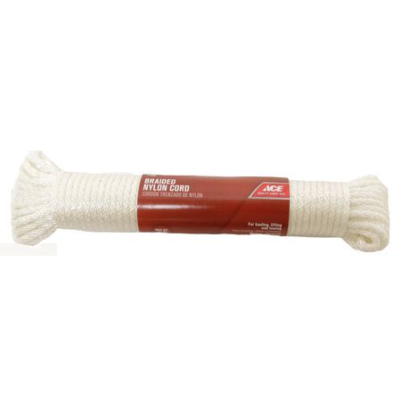 Ace 3/16 in. D X 50 ft. L White Solid Braided Nylon Rope Ace 3/16 in. D X 50 ft. L White Solid Braided Nylon Rope