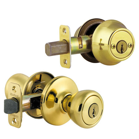 Kwikset Tylo Polished Brass Entry Lock and Double Cylinder Deadbolt 1-3/4 in.
