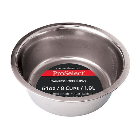 HiLo ProSelect Silver Plain Stainless Steel 64 oz Pet Dish For Dogs