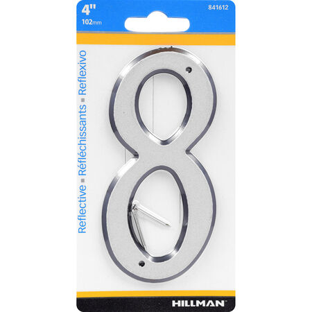 Hillman 4 in. Reflective Silver Plastic Nail-On Number 8 1 pc