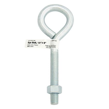 Hampton 1/2 in. X 6 in. L Zinc-Plated Steel Eyebolt Nut Included