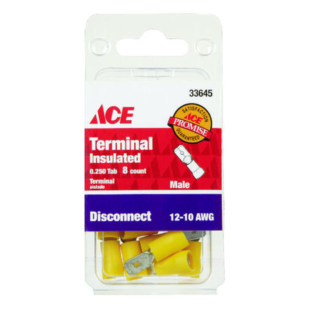 Ace 12-10 AWG AWG Insulated Wire Male Disconnect Yellow 8 pk