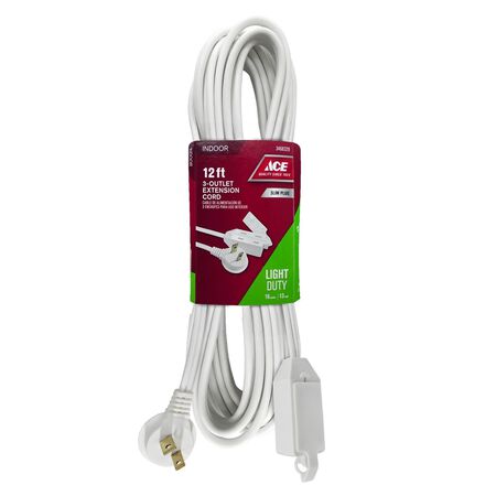 Ace Indoor 12 ft. L White Extension Cord