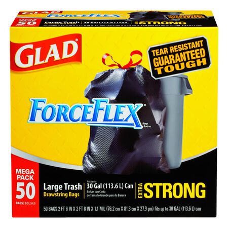 Glad ForceFlex 30 gal No Scent Scent Trash Bags Drawstring 50 pk 1.1 mil