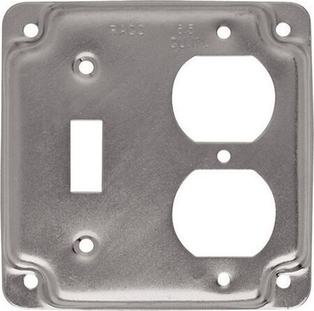 Raco Square Steel 2 gang Electrical Cover For 1 Toggle and 1 Duplex Silver