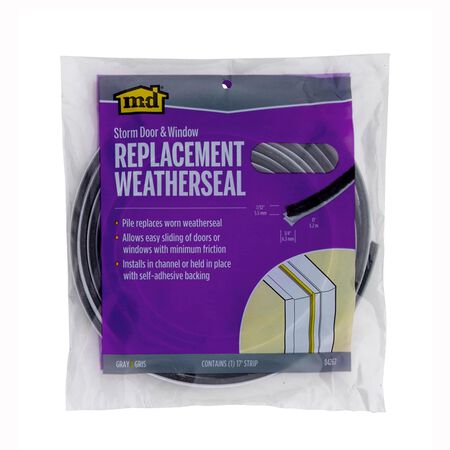 M-D Gray Pile Weatherstrip For Doors and Windows 17 ft. L X 7/32 in.