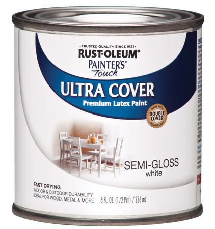 Rust-Oleum Painters Touch Semi-Gloss White Water-Based Acrylic Ultra Cover Paint Indoor and O