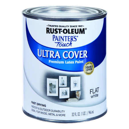 Rust-Oleum Painters Touch Ultra Cover Flat White Water-Based Acrylic Paint Indoor and Outdoor