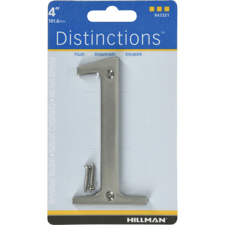 Hillman Distinctions 4 in. Silver Brushed Nickel Screw-On Number 1 1 pc