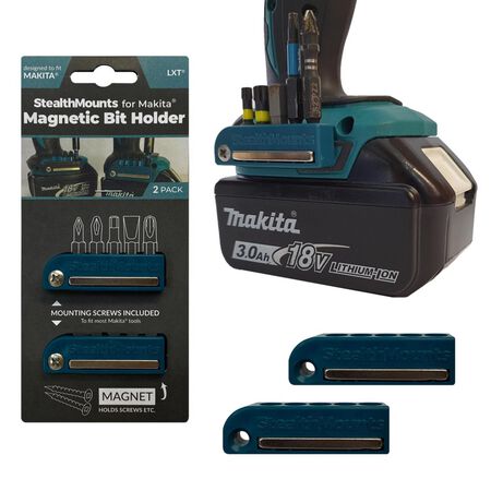 StealthMounts Bit Holders Compatible with Makita LXT, Blue ABS Magnetic Bit Holder 2 pk
