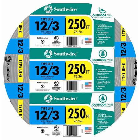 Southwire 250 ft. 12/3 Type UF-B WG Underground Feeder Underground Cable Gray
