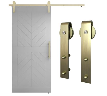 National Hardware, 72 in, Brushed Gold N700-006 Interior Sliding Barn Door Hardware One Piece Designer Kit with Soft Close