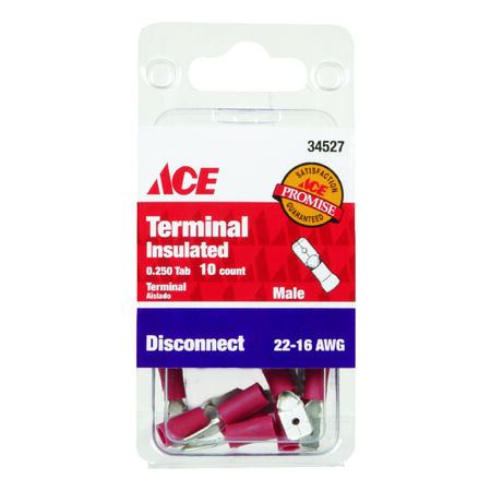 Ace Insulated Wire Male Disconnect Red 10 pk