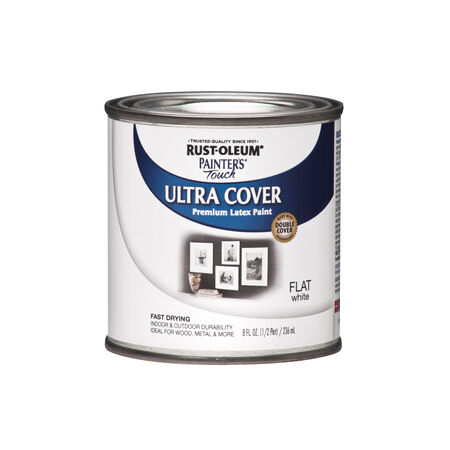 Rust-Oleum Painters Touch Flat White Water-Based Ultra Cover Paint Exterior & Interior 0.5 pt