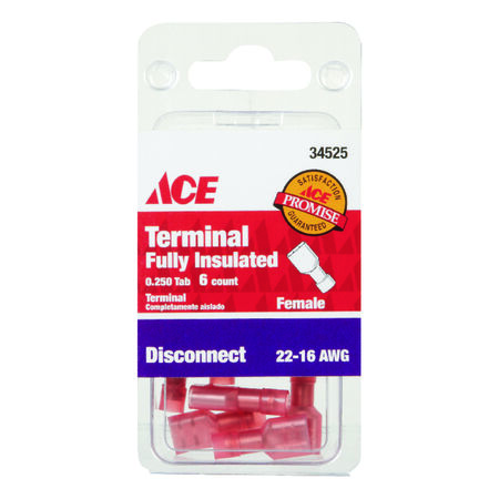 Ace Insulated Wire Female Disconnect Red 6 pk