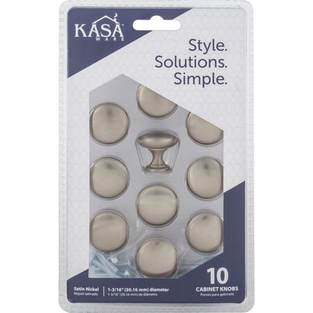 KasaWare 1-3/16 in. Diameter Cabinet Knob in Satin Nickel (10pc Pack)