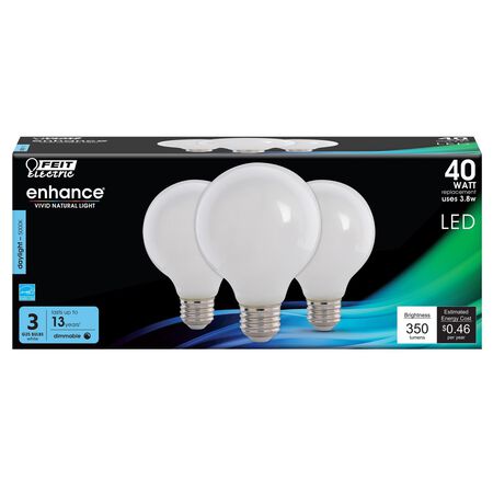 Feit Enhance G25 E26 (Medium) Filament LED Bulb Daylight 40 Watt Equivalence 3 pk
