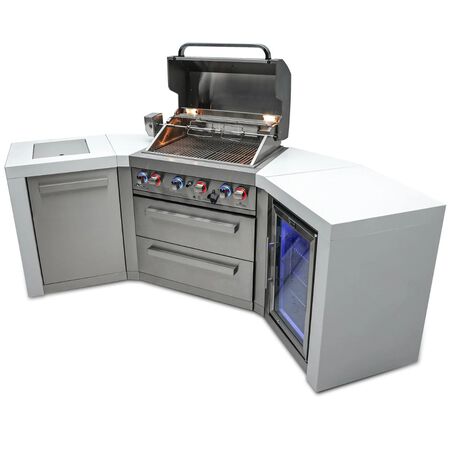 Mont Alpi 4-Burner Deluxe island with 45-degree corners and a fridge cabinet