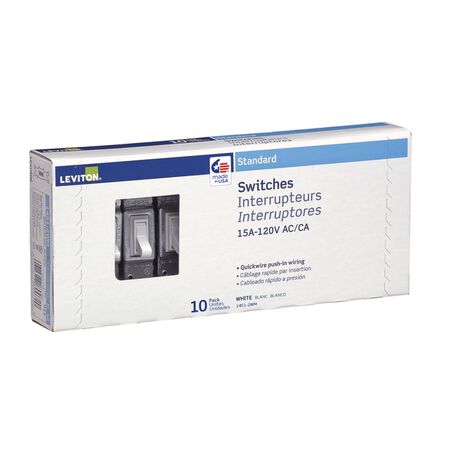 Leviton 15 amps Single Pole Toggle AC Quiet Switch White 10 pk