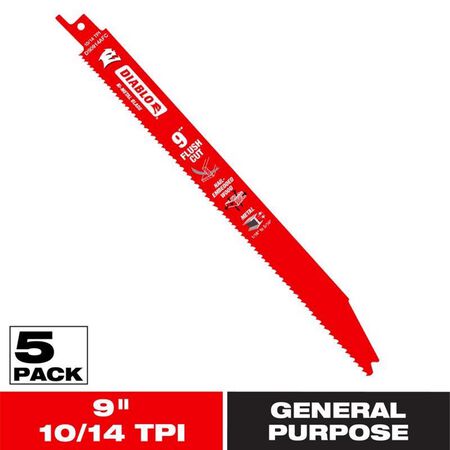 Diablo 9 in. Bi-Metal Flush Cut Reciprocating Saw Blade 10/14 TPI 5 pk