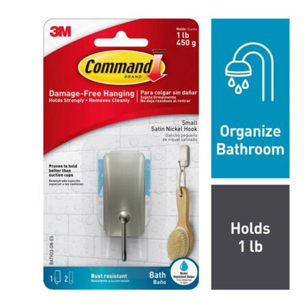 3M Command 1.18 in. L Satin Nickel Silver Adhesive Hook