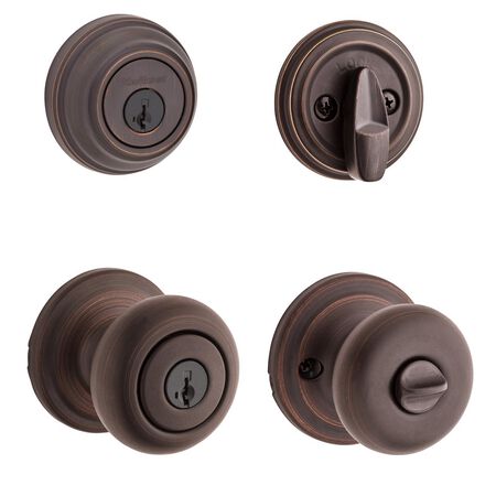 Kwikset SmartKey Juno Venetian Bronze Deadbolt and Entry Door Knob KW1 1-3/4 in.