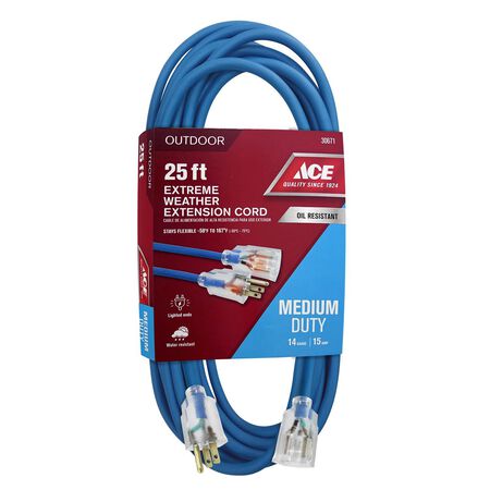 Ace Outdoor 25 ft. L Blue Extension Cord 14/3 SJOW