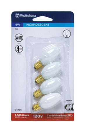 Westinghouse Incandescent Light Bulb 4 watts 19 lumens 2700 K C7 Candelabra Base (E12) White