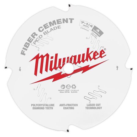 Milwaukee 7-1/4 in. D X 5/8 in. Polycrystalline Diamond Fiber Cement Blade 4 teeth 1 pk
