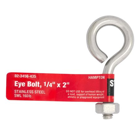 Hampton 1/4 in. X 2 in. L Stainless Stainless Steel Eyebolt with Nut Nut Included