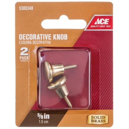 Ace Decorative Round Furniture Knob 5/8 in. D 1 in. Brass 2 Pack