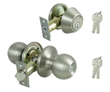 ProSource B3PB1-PS Deadbolt and Entry Lockset, Turnbutton Lock, Saturn Design, Satin Nickel, 3 Grade, Stainless Steel, Pack of 2