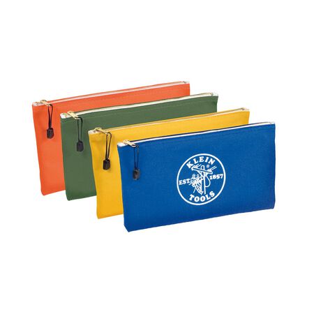 Klein Zipper Bags, Canvas Tool Pouches Olive/Orange/Blue/Yellow, 4-Pack