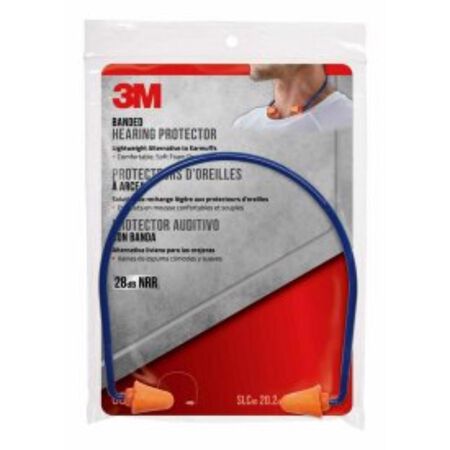 3M 28 dB PVC Hearing Protector Banded Ear Plugs Blue/Orange 1 pk