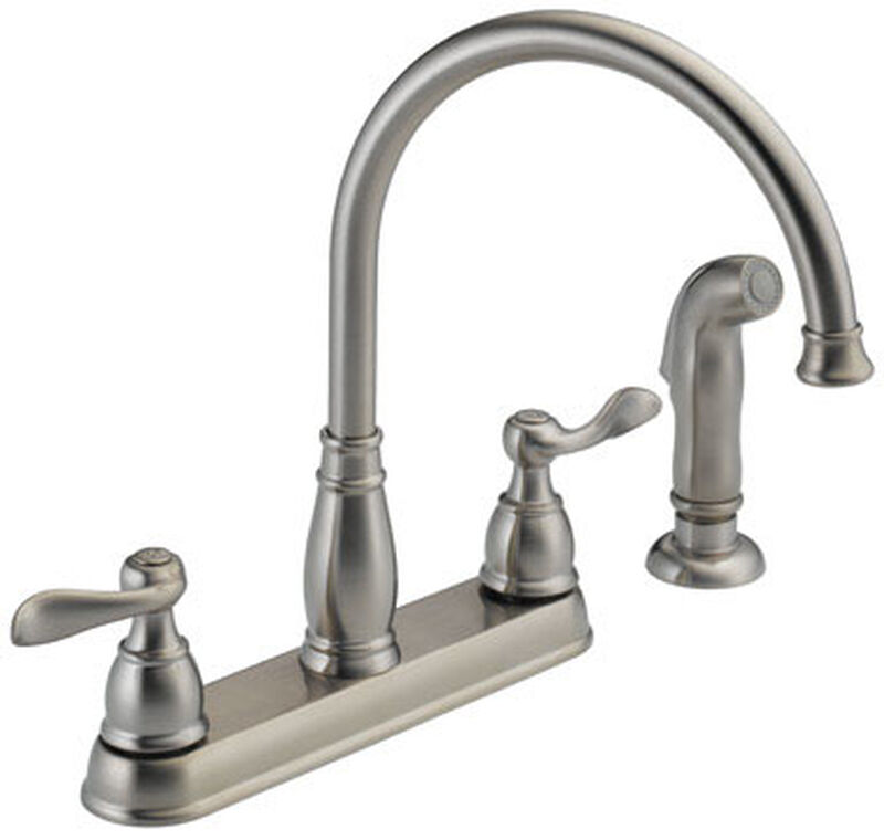 Delta Traditional Two Handle Stainless Steel Kitchen Faucet Side Sprayer Included Stine Home Yard The Family You Can Build Around