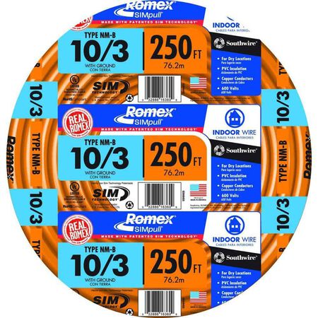 Southwire 250 ft. 10/3 Romex Type NM-B WG Non-Metallic Wire Orange