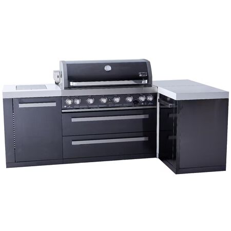 Mont Alpi Black Series 8 ft. L-Shaped Propane Outdoor Kitchen Island with Side Burner