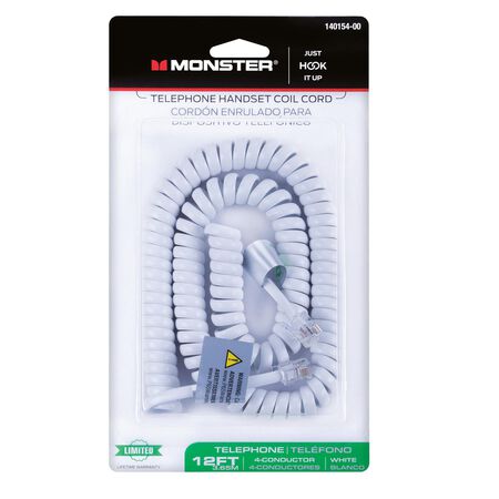 Monster Just Hook It Up 12 ft. L White Telephone Handset Coil Cord