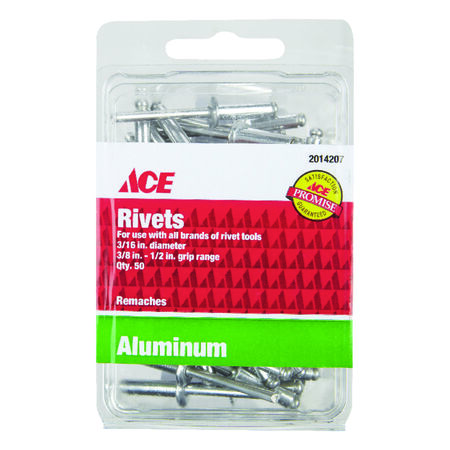 Ace 3/16 in. D X 1/2 in. R Aluminum Rivets Silver 50 pk