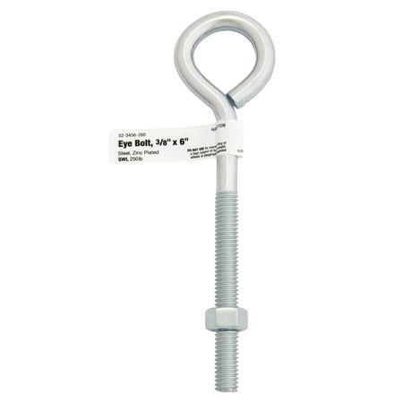 Hampton 3/8 in. X 6 in. L Zinc-Plated Steel Eyebolt Nut Included