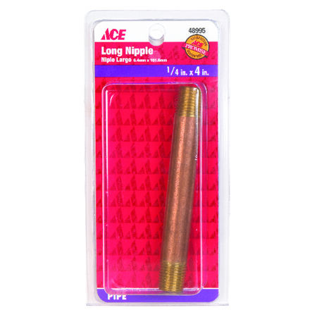 Ace 1/4 in. MPT x 1/4 in. Dia. MPT Threaded Red Brass Pipe Nipple